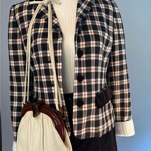 Liz Claiborne Collection 4 Petite Wool Plaid Blazer Preppy Tailored Jacket